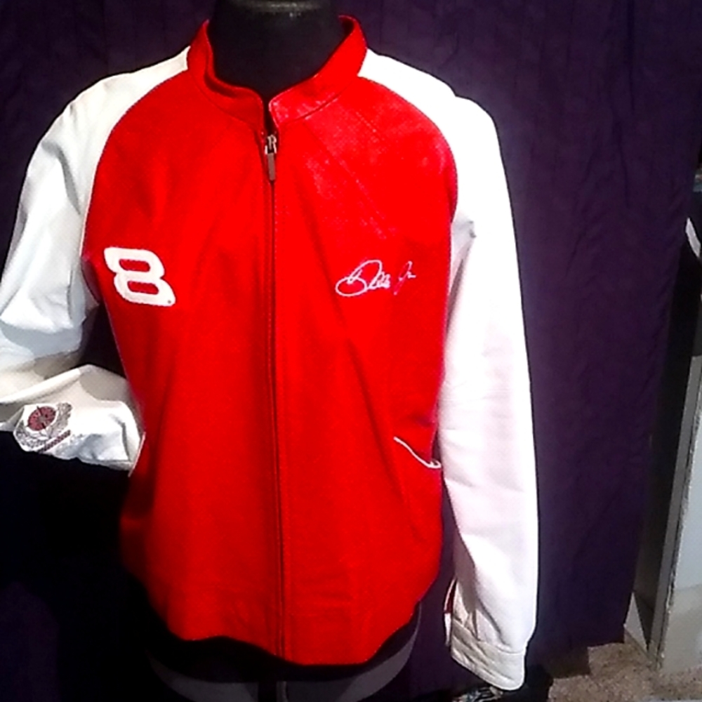 (EUC) Women's 'Dale Earnhardt Jr' Wilson's red leather jacket. Sz. XL.